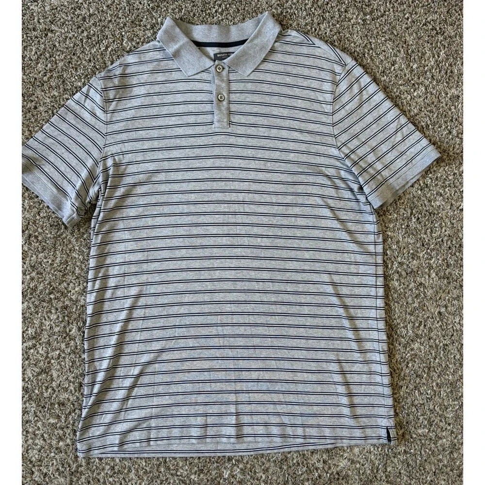Banana Republic Lux Touch Polo 2XL Tall Gray Striped